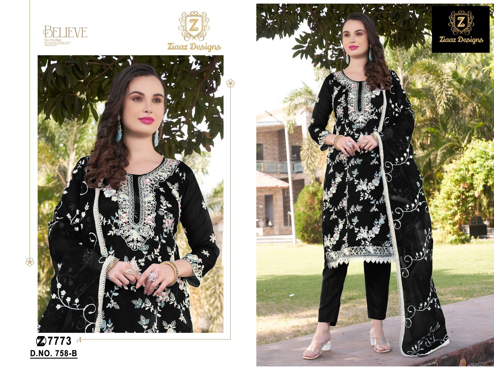 758Abcd Ziaaz Designs Organza Pakistani Salwar Suits Exporter