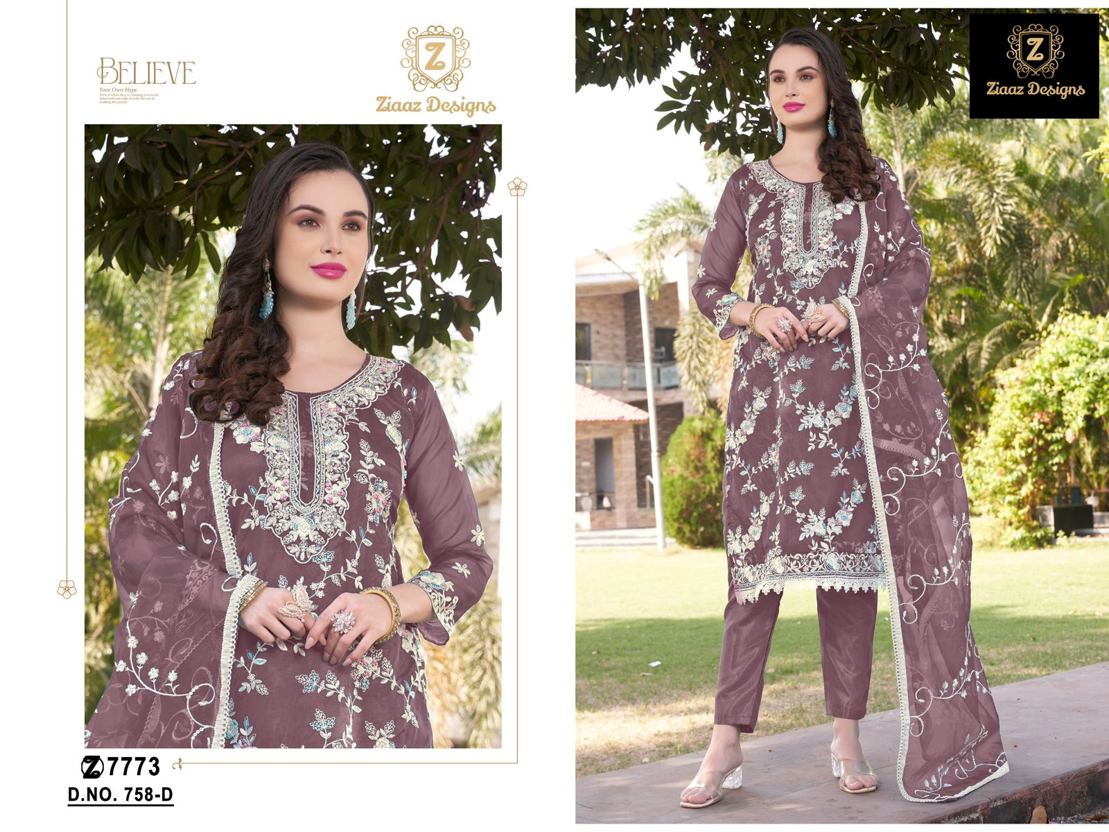 758Abcd Ziaaz Designs Organza Pakistani Salwar Suits Exporter