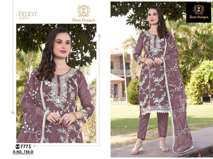 758Abcd Ziaaz Designs Organza Pakistani Salwar Suits Exporter