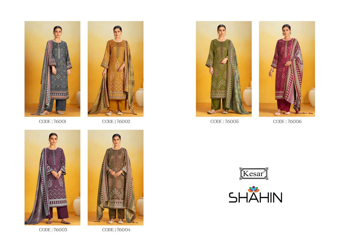76001-76006 Shahin Kesar Pashmina Suits Wholesale Price