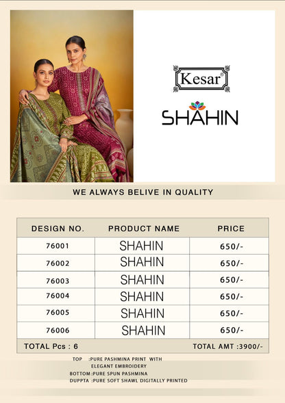 76001-76006 Shahin Kesar Pashmina Suits Wholesale Price