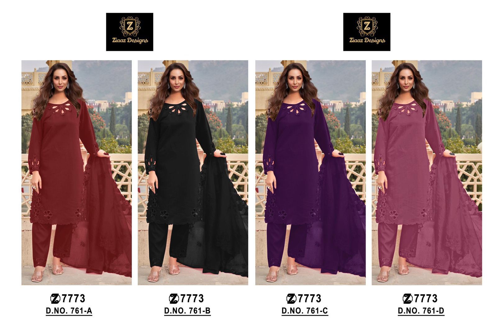 761Abcd Ziaaz Designs Chinon Pakistani Salwar Suits Wholesaler