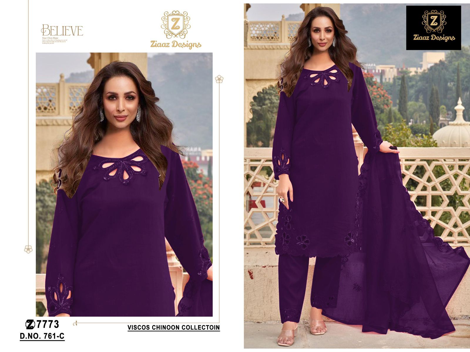 761Abcd Ziaaz Designs Chinon Pakistani Salwar Suits Wholesaler