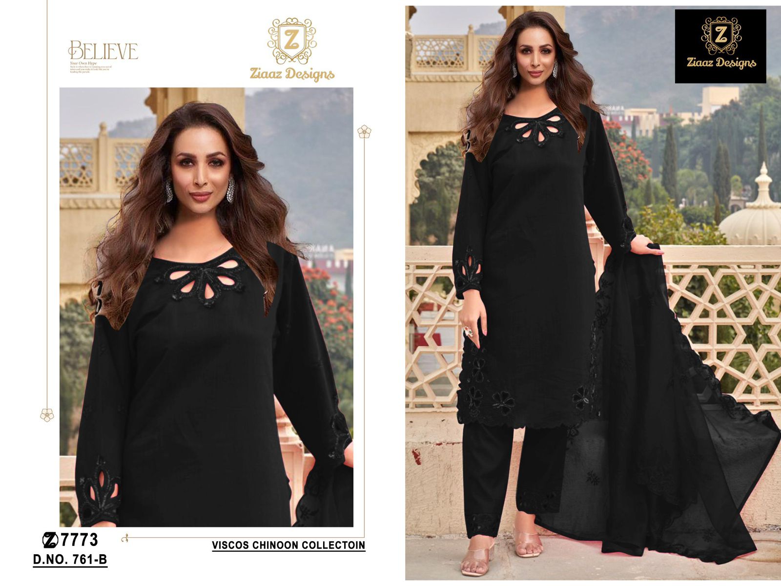 761Abcd Ziaaz Designs Chinon Pakistani Salwar Suits Wholesaler