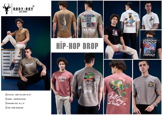 767 Hhp 19-21 Drop Shoulder Oddy Boy Dobby Mens Tshirts Supplier India