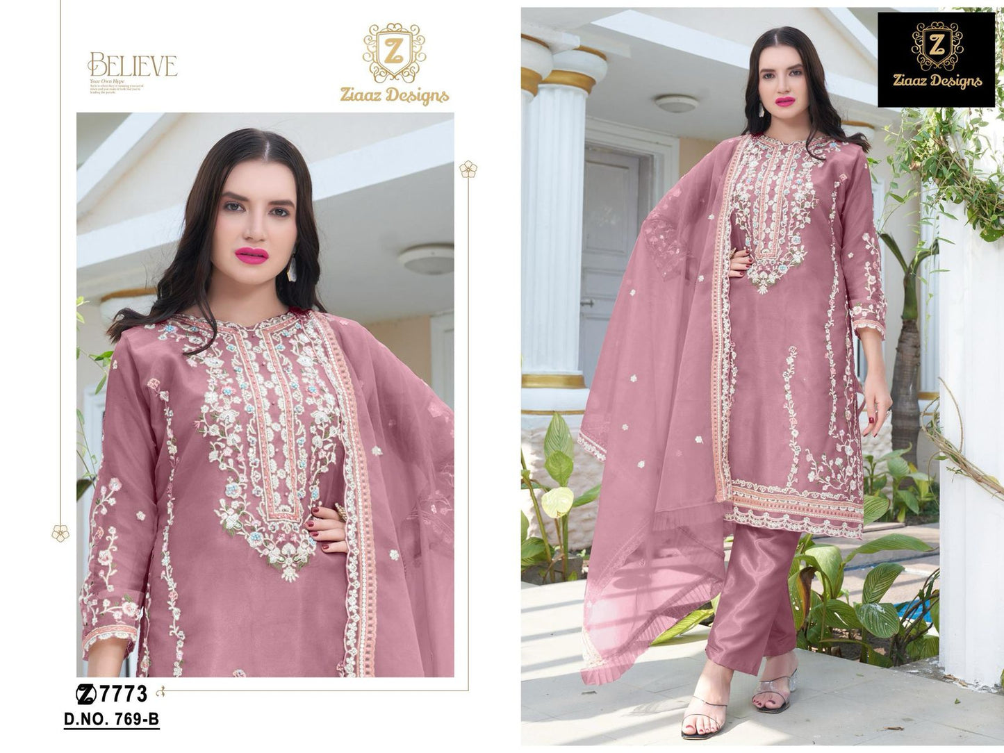 769-769B Ziaaz Designs Organza Pakistani Salwar Suits Wholesale Price