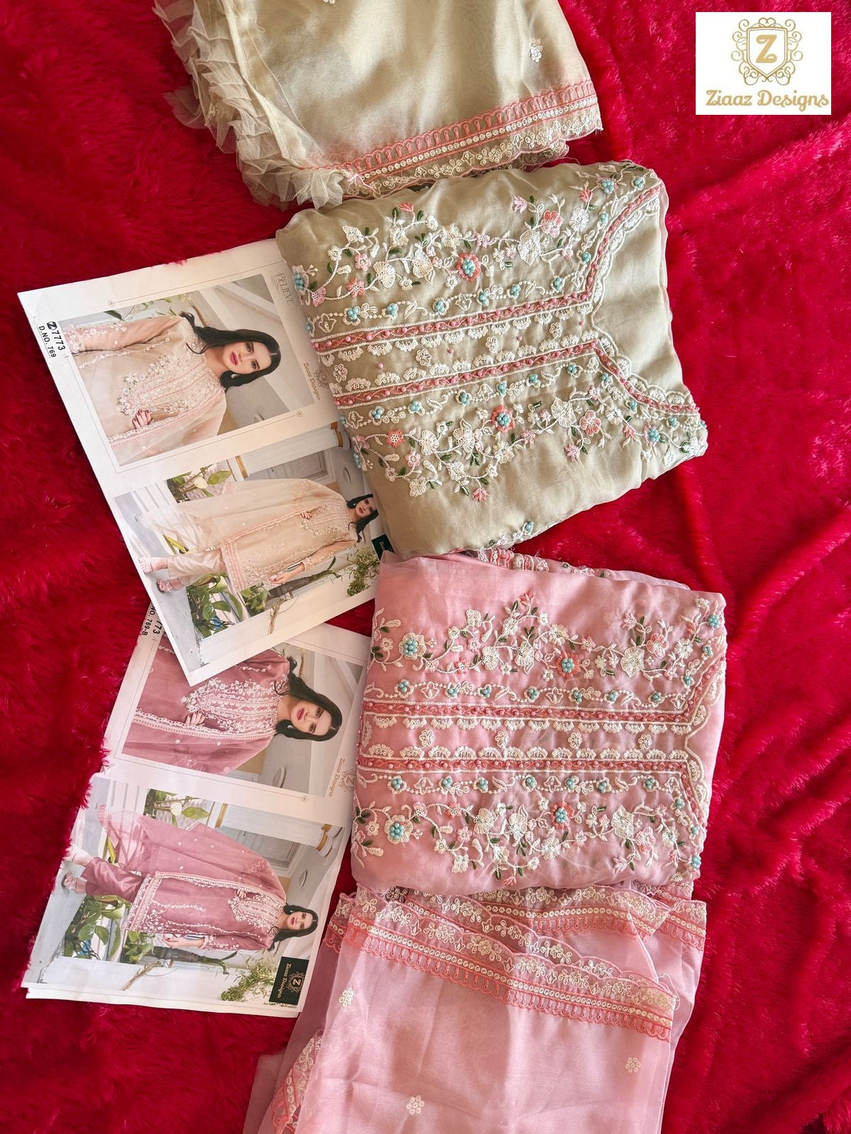 769-769B Ziaaz Designs Organza Pakistani Salwar Suits Wholesale Price