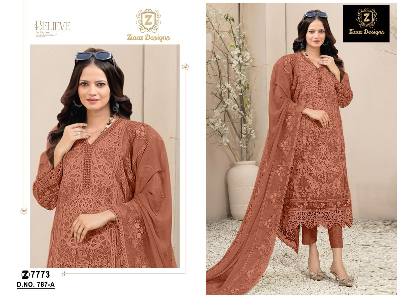 787Abcd Ziaaz Designs Organza Pakistani Salwar Suits Manufacturer Gujarat