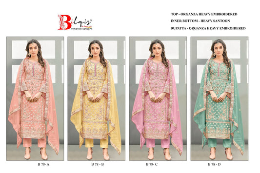 78 Bilqis Organza Pakistani Salwar Suits Wholesale Price