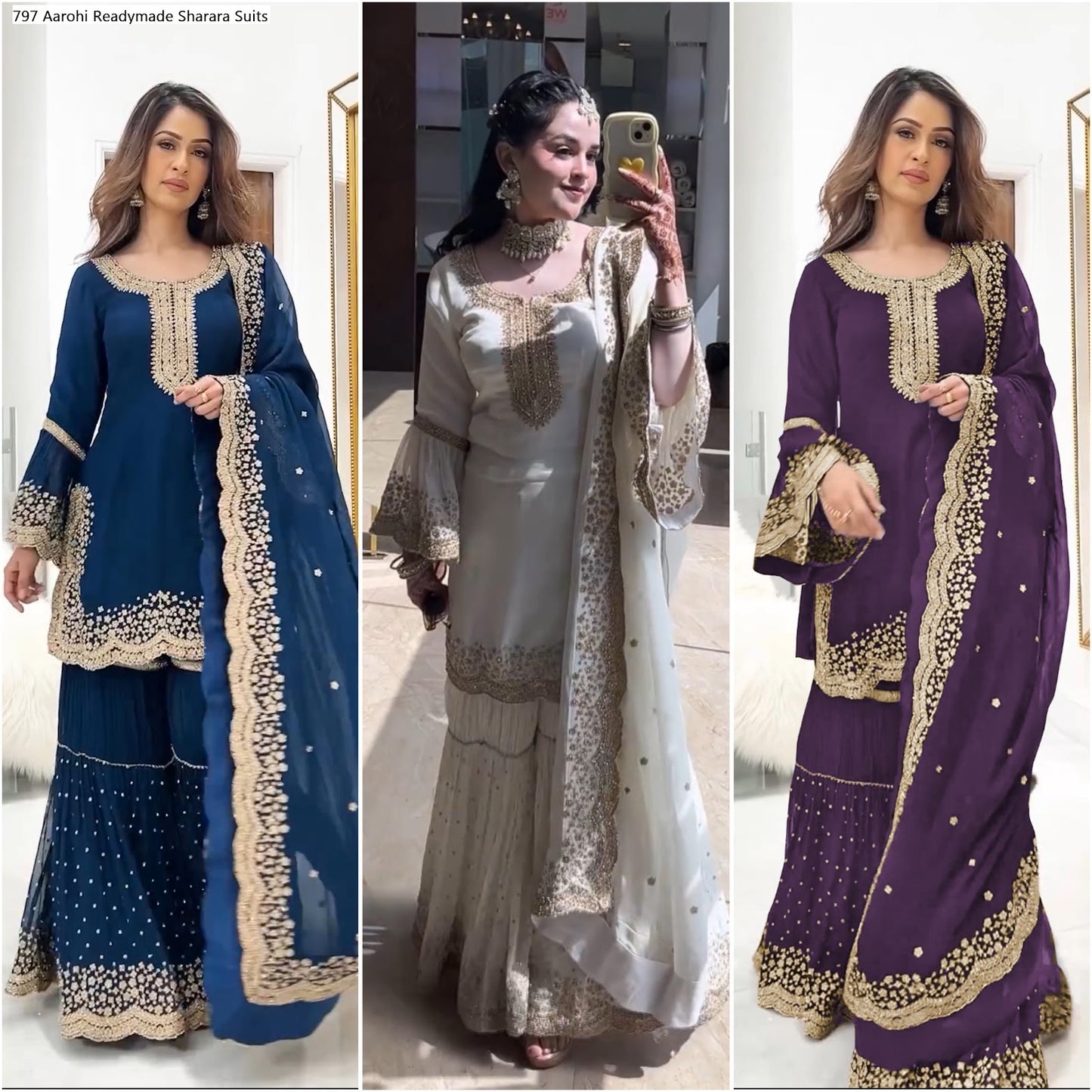 797 Aarohi Faux Georgette Readymade Sharara Suits Wholesaler