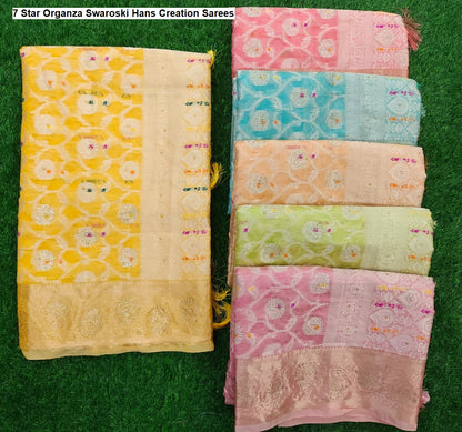 7 Star Organza Swaroski Hans Creation Sarees Wholesale Price