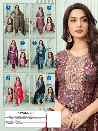 7 Wonder Kaya Chanderi Readymade Pant Style Suits Wholesale Rate