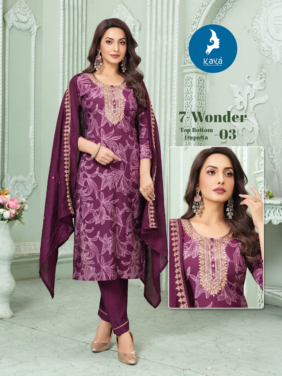 7 Wonder Kaya Chanderi Readymade Pant Style Suits Wholesale Rate
