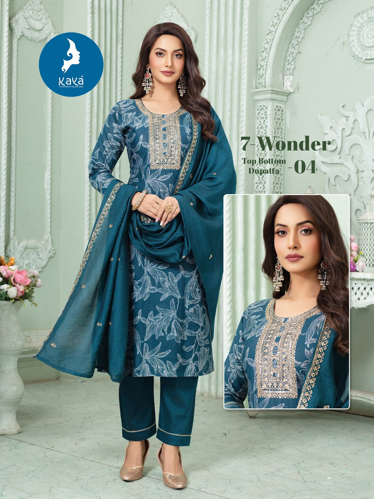 7 Wonder Kaya Chanderi Readymade Pant Style Suits Wholesale Rate
