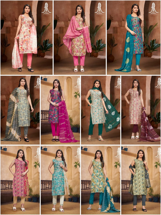 8001 Artriddhs Modal Chanderi Readymade Pant Style Suits Wholesale