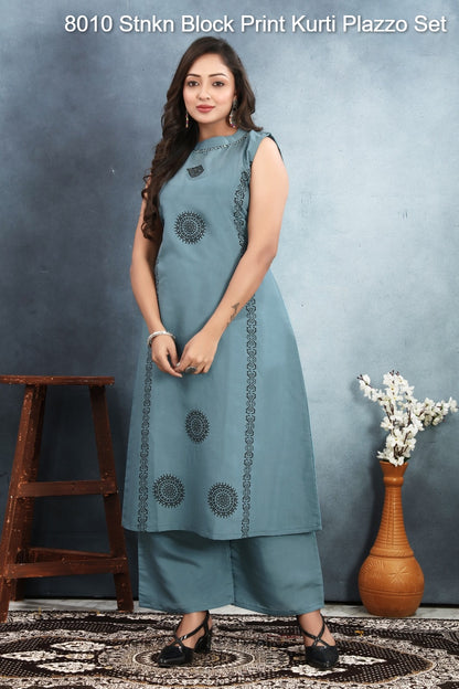 8010 Stnkn Roman Silk Kurti Plazzo Set Supplier Ahmedabad