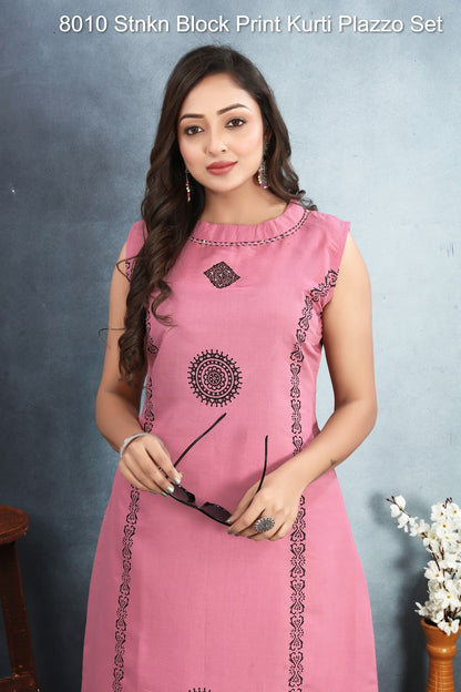 8010 Stnkn Roman Silk Kurti Plazzo Set Supplier Ahmedabad