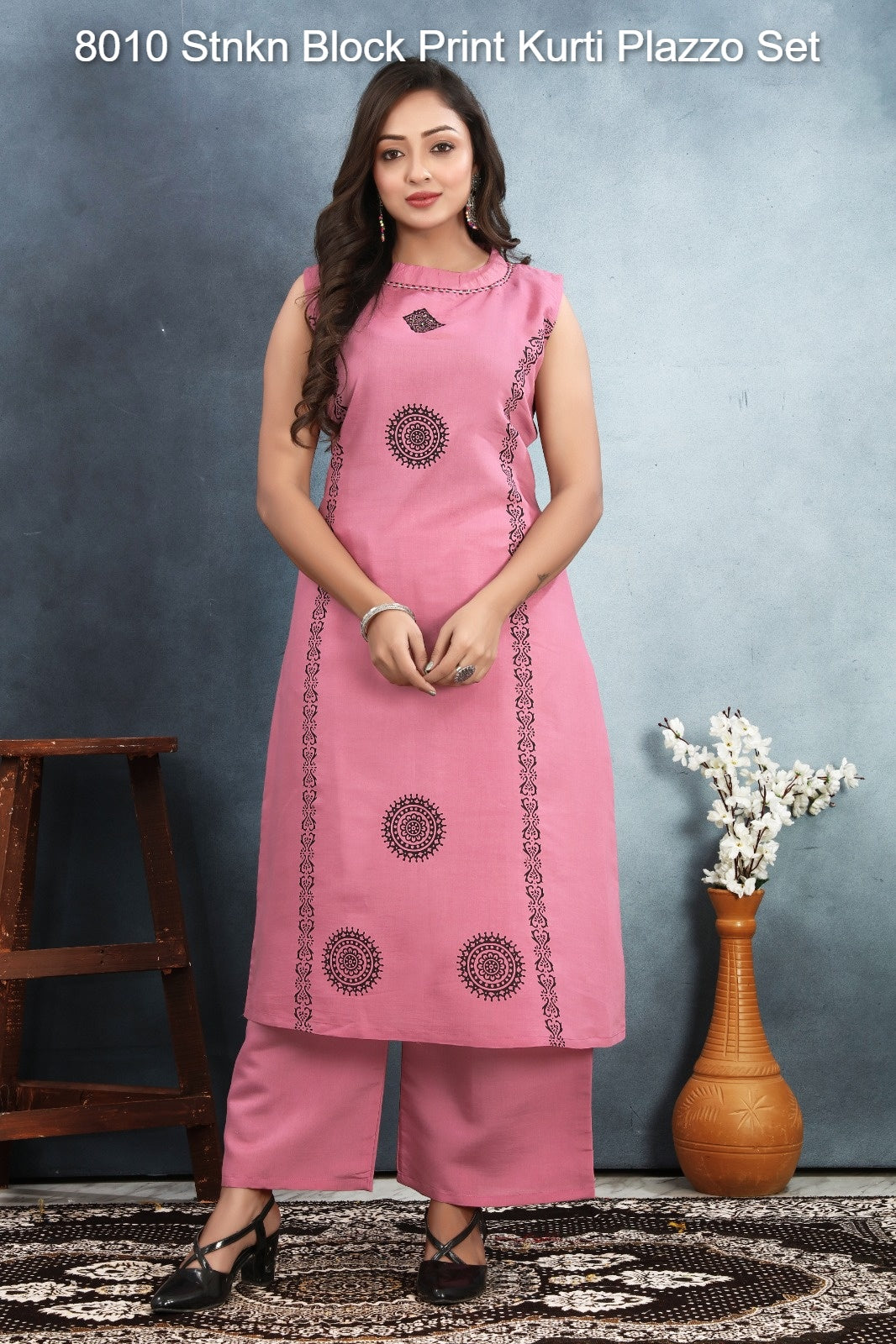 8010 Stnkn Roman Silk Kurti Plazzo Set Supplier Ahmedabad