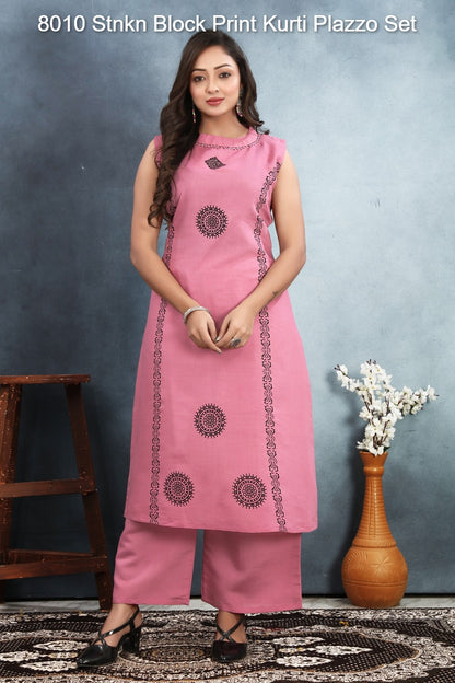 8010 Stnkn Roman Silk Kurti Plazzo Set Supplier Ahmedabad