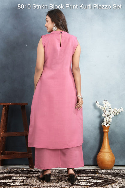 8010 Stnkn Roman Silk Kurti Plazzo Set Supplier Ahmedabad