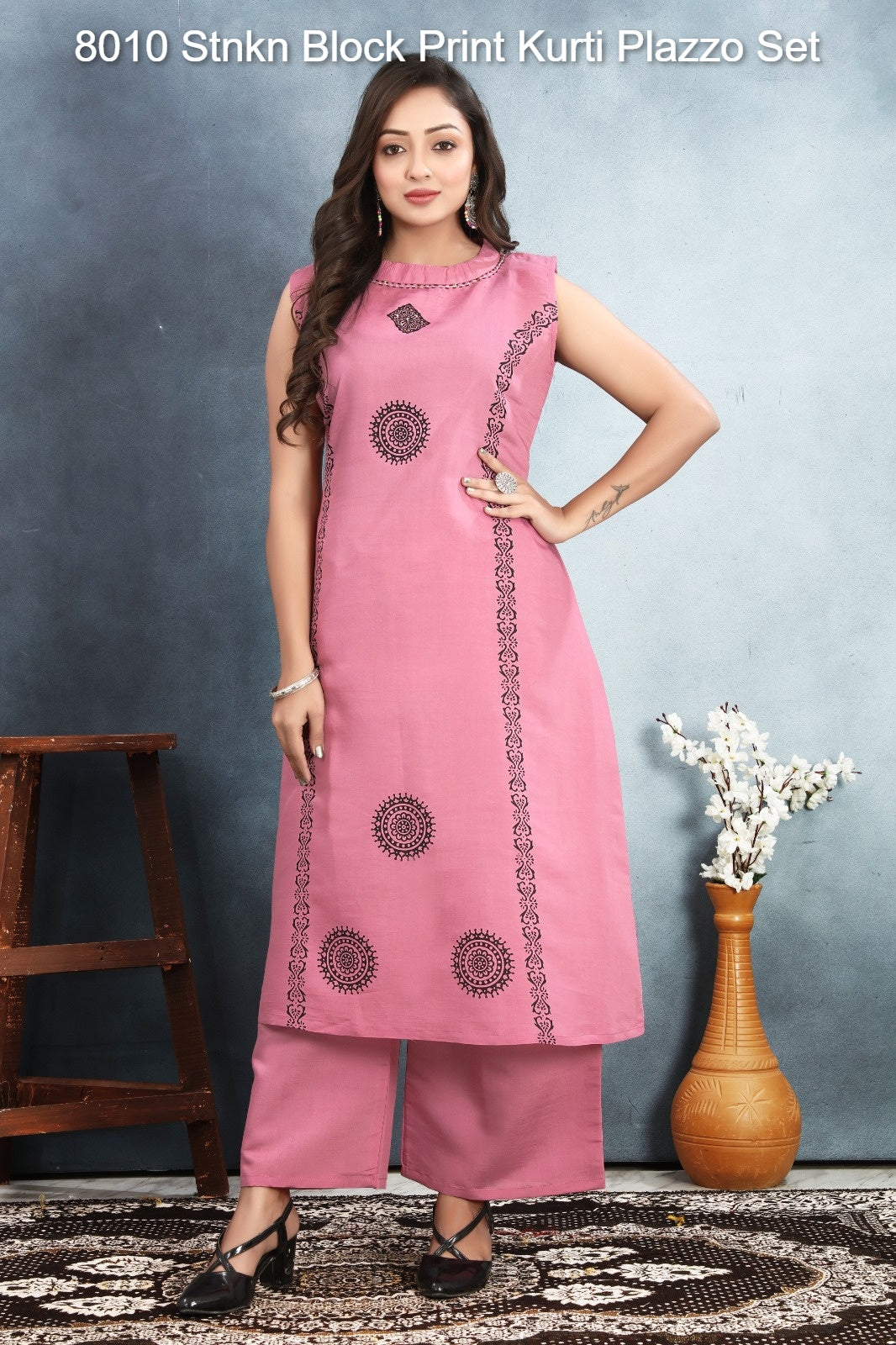 8010 Stnkn Roman Silk Kurti Plazzo Set Supplier Ahmedabad