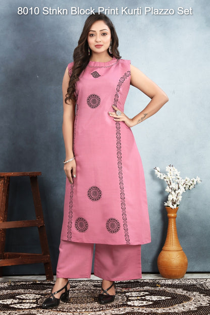 8010 Stnkn Roman Silk Kurti Plazzo Set Supplier Ahmedabad