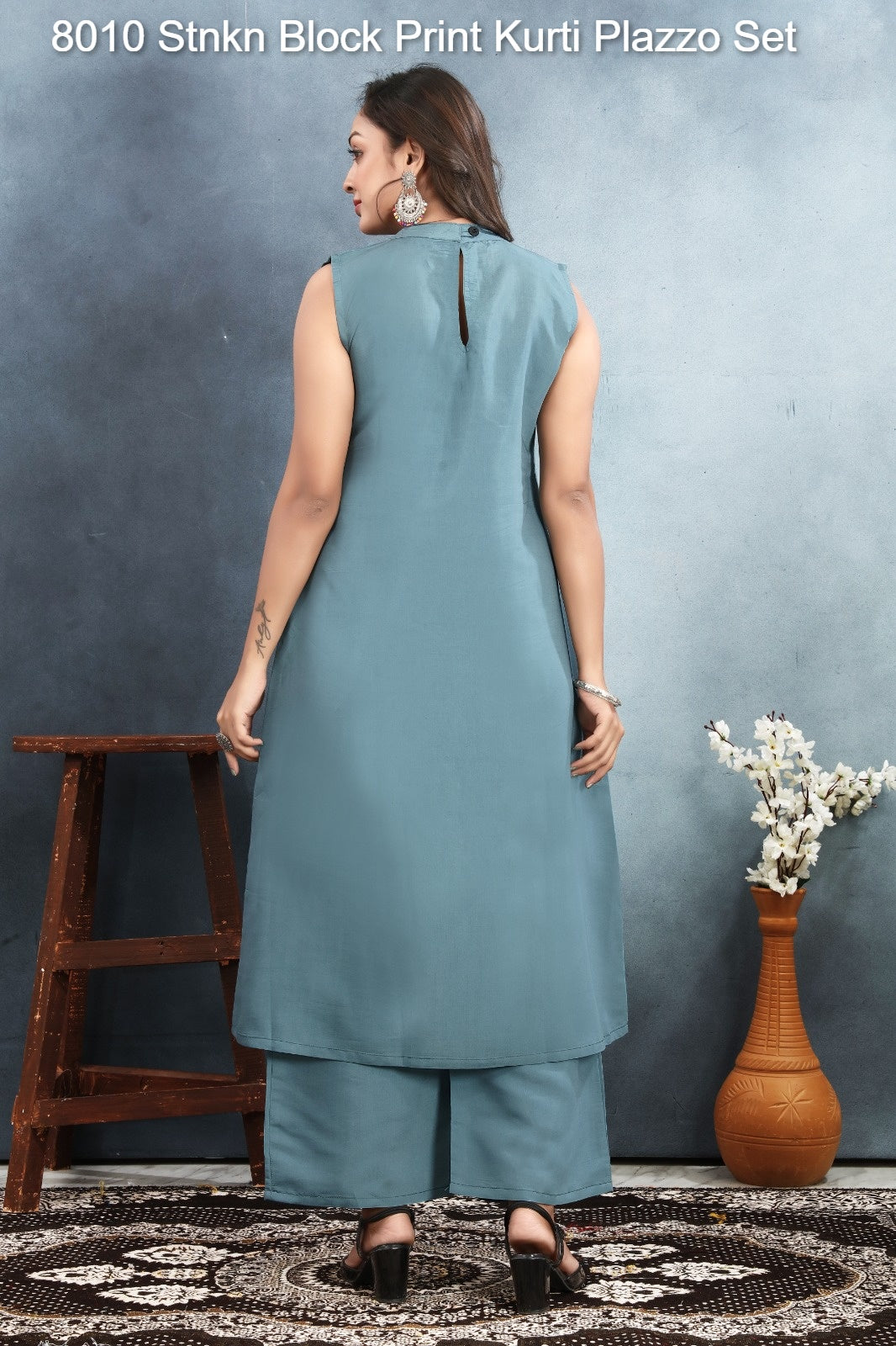 8010 Stnkn Roman Silk Kurti Plazzo Set Supplier Ahmedabad