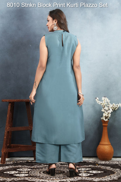 8010 Stnkn Roman Silk Kurti Plazzo Set Supplier Ahmedabad