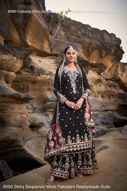 8090 Strkq Faux Georgette Pakistani Readymade Suits Wholesaler Ahmedabad