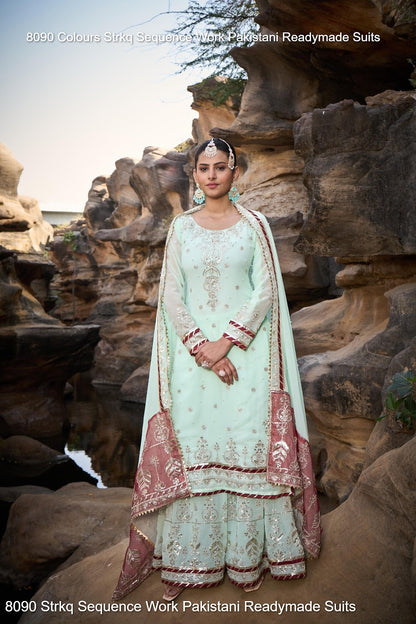 8090 Strkq Faux Georgette Pakistani Readymade Suits Wholesaler Ahmedabad