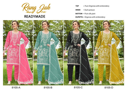 8105 Abcd Rang Jah Rawayat Organza Pakistani Readymade Suits Wholesaler India