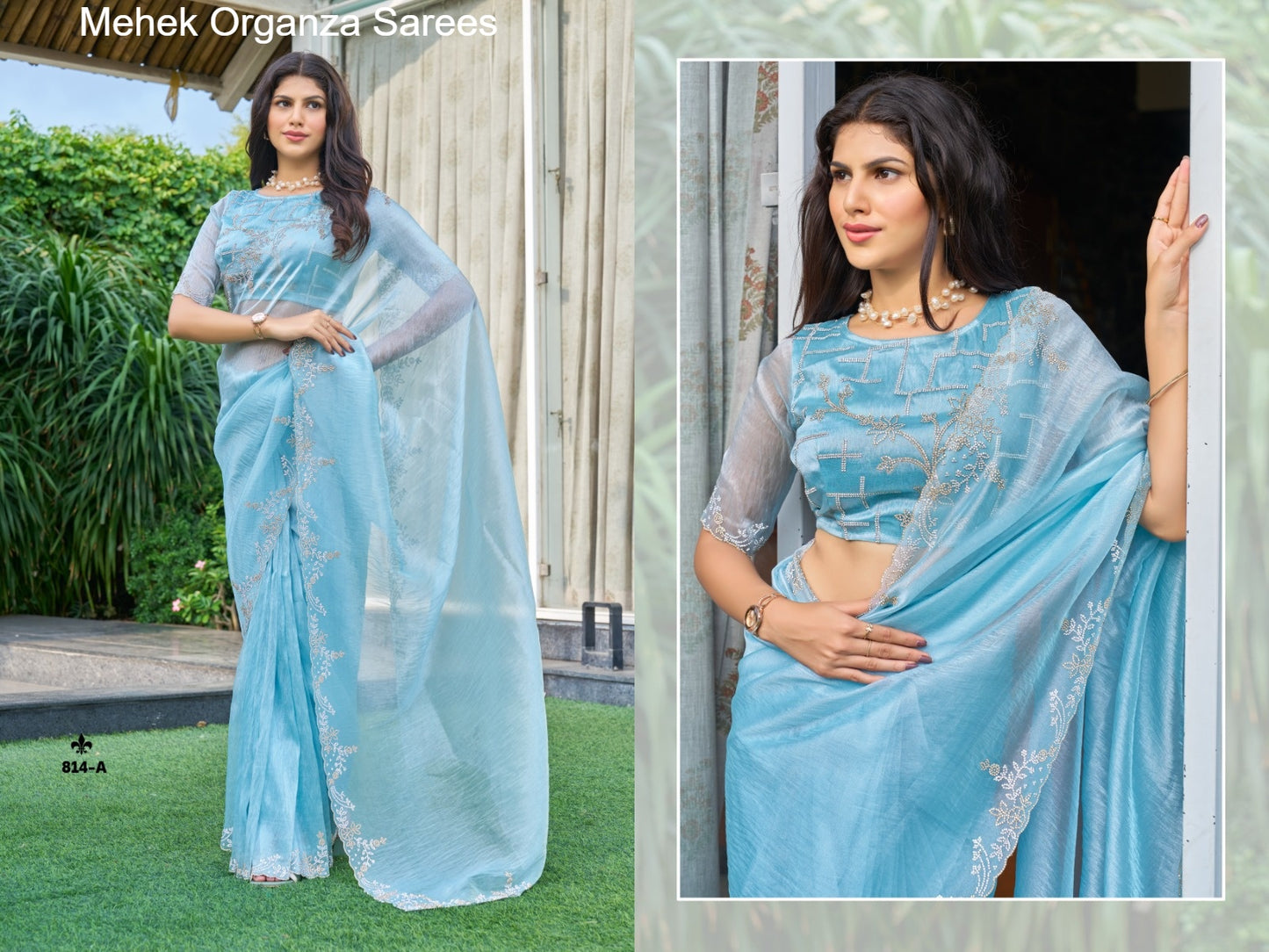 814A To 814E Mehek Organza Sarees Manufacturer Ahmedabad