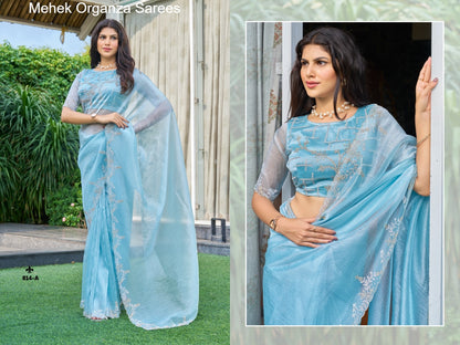 814A To 814E Mehek Organza Sarees Manufacturer Ahmedabad
