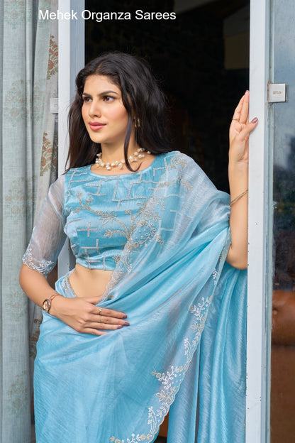 814A To 814E Mehek Organza Sarees Manufacturer Ahmedabad