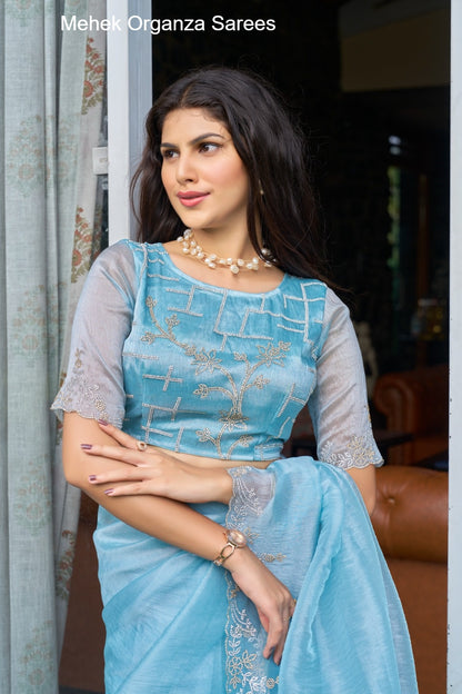 814A To 814E Mehek Organza Sarees Manufacturer Ahmedabad