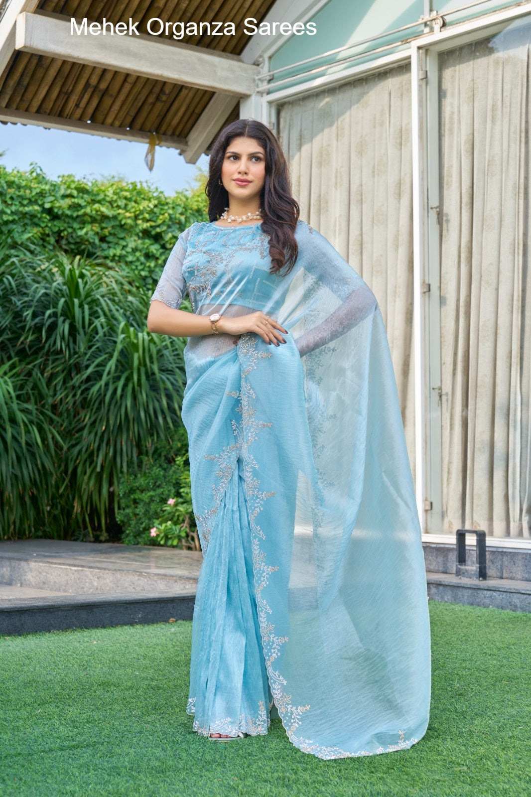 814A To 814E Mehek Organza Sarees Manufacturer Ahmedabad