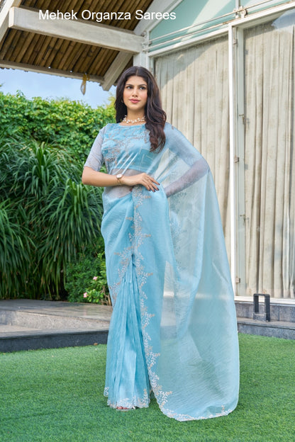 814A To 814E Mehek Organza Sarees Manufacturer Ahmedabad