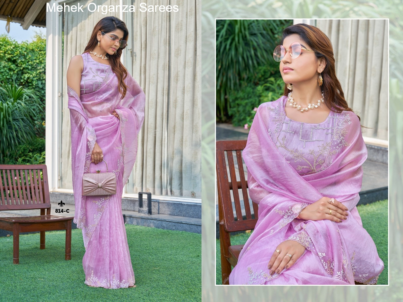 814A To 814E Mehek Organza Sarees Manufacturer Ahmedabad