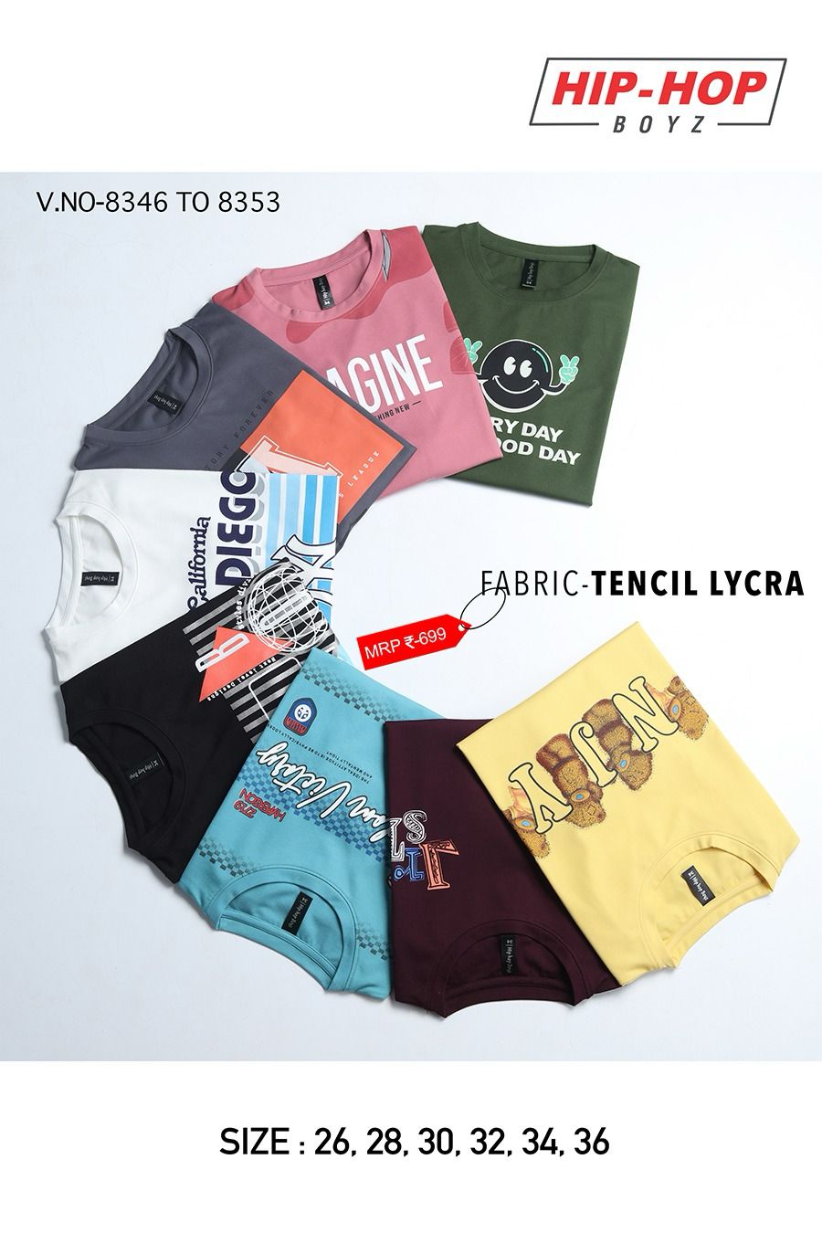8346-8353 Hip Hop Tencil Lycra Boys Tshirt