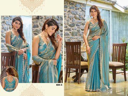 834Abcde Mehek Satin Silk Sarees Exporter Gujarat