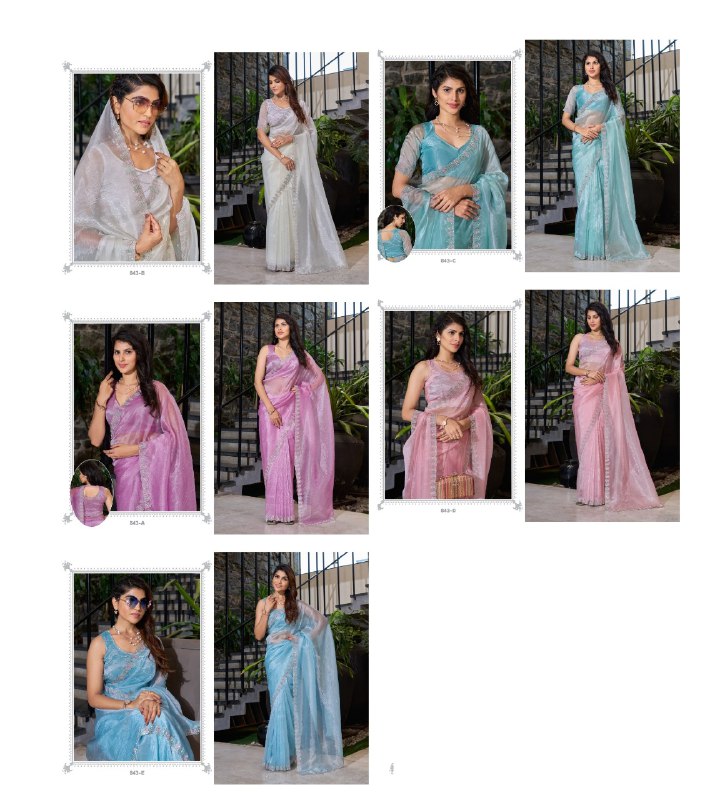 843Abcde Mehek Organza Sarees Wholesaler