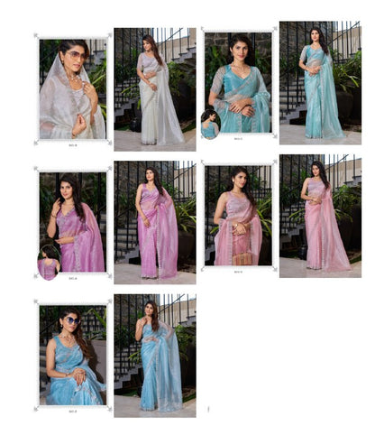 843Abcde Mehek Organza Sarees Wholesaler