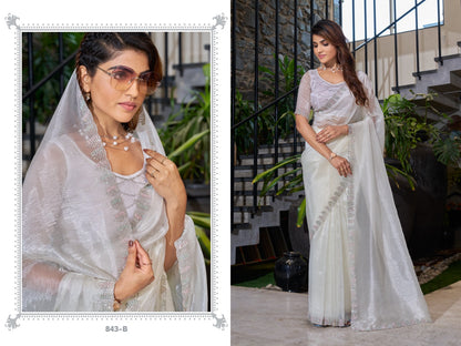 843Abcde Mehek Organza Sarees Wholesaler