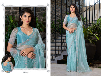 843Abcde Mehek Organza Sarees Wholesaler