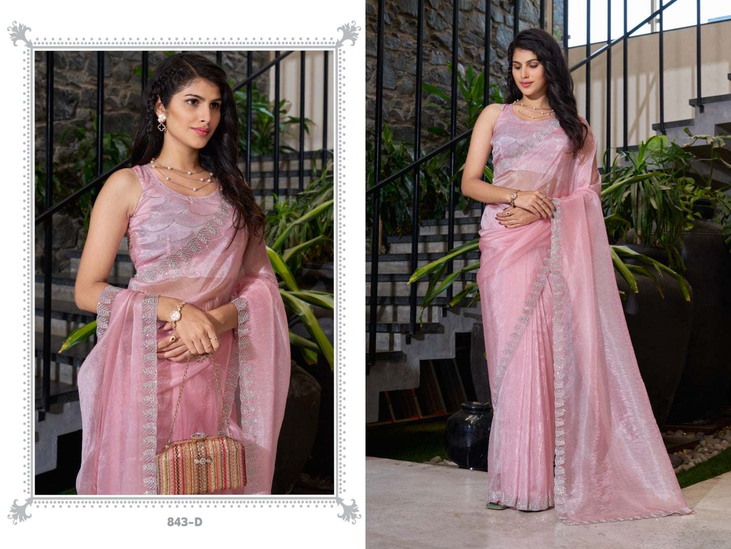 843Abcde Mehek Organza Sarees Wholesaler
