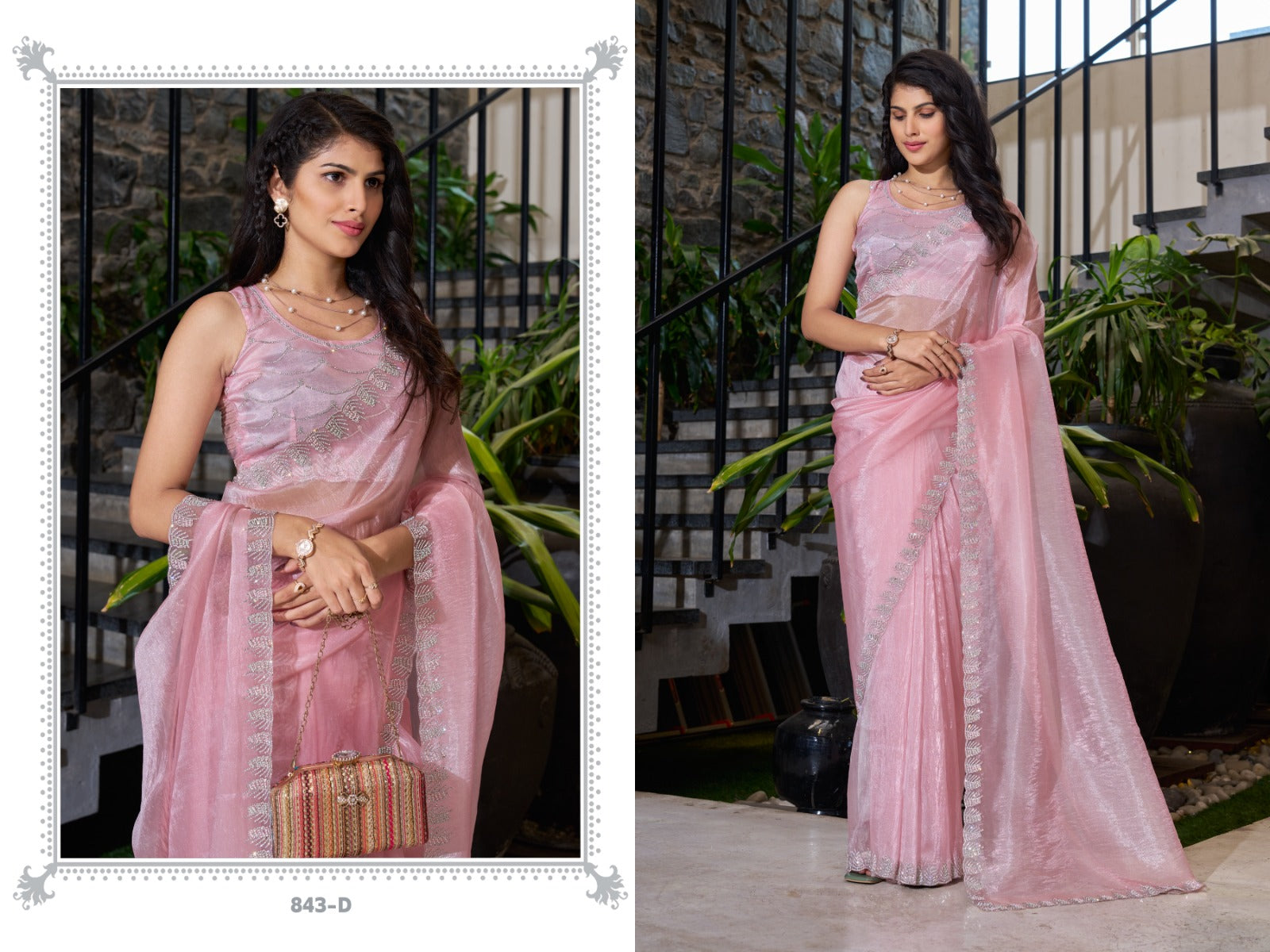 843Abcde Mehek Organza Sarees Wholesaler