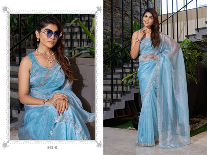 843Abcde Mehek Organza Sarees Wholesaler