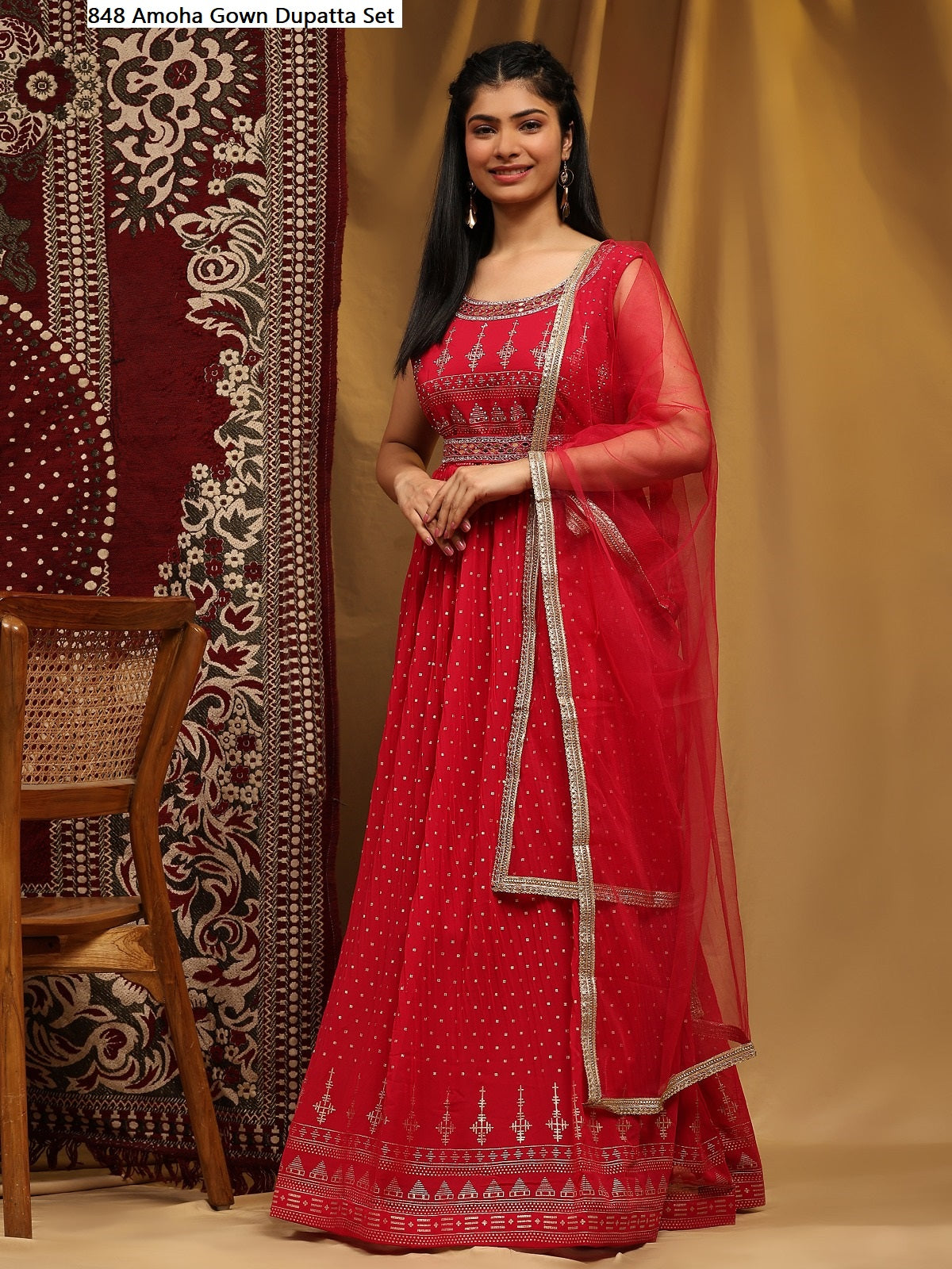 848 Amoha Georgette Gown Dupatta Set Wholesaler India
