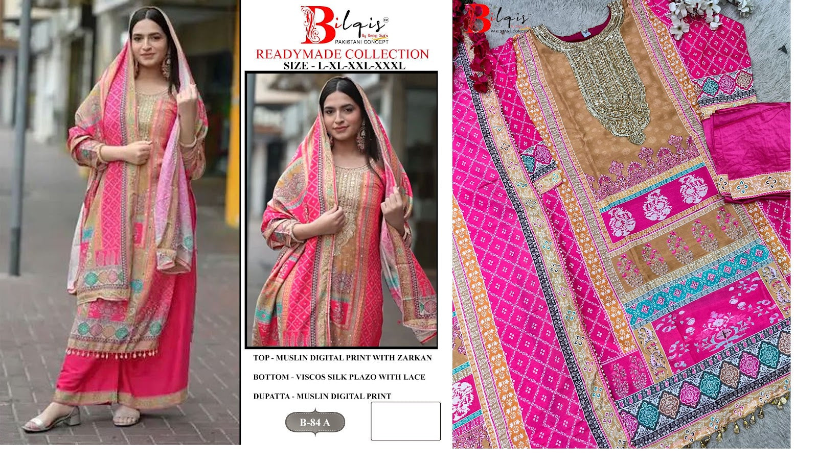 84 Ab Bilqis Muslin Pakistani Readymade Suits Wholesale