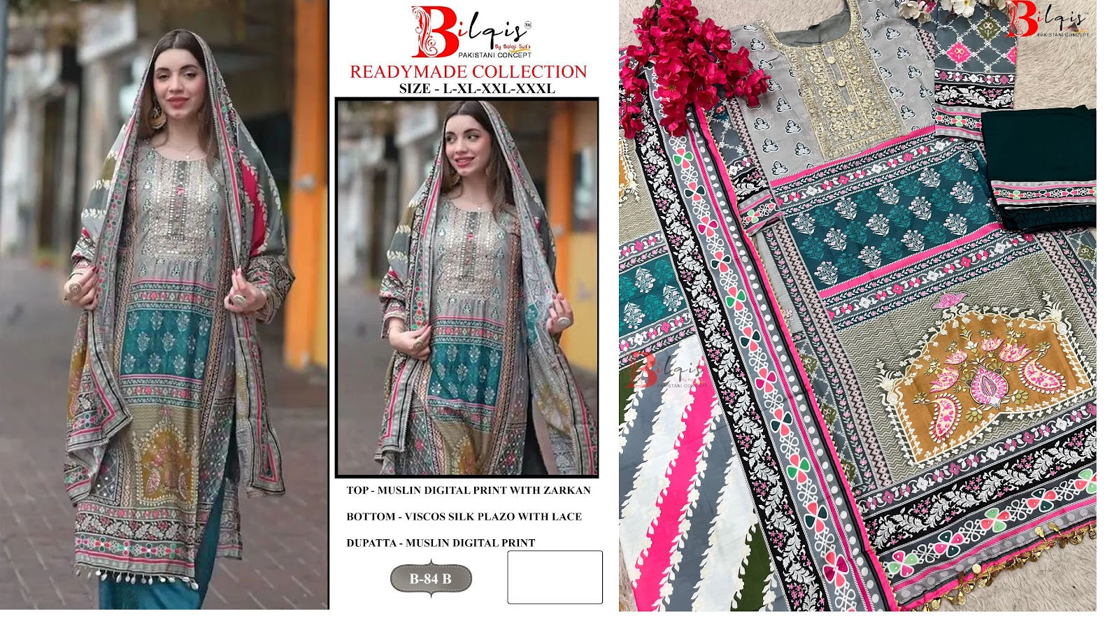 84 Ab Bilqis Muslin Pakistani Readymade Suits Wholesale